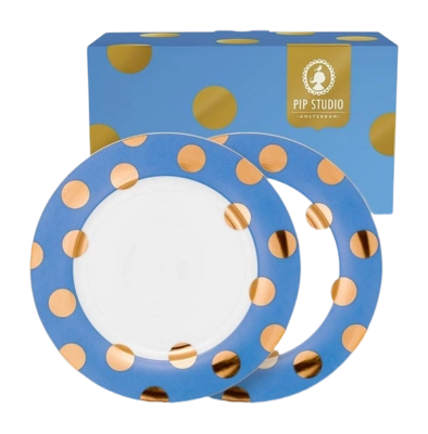 Pip Studio Dot Delight Dinerbord Light Blue-Gold 26,5 cm (Set van 2)