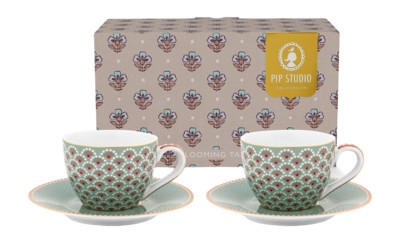 Pip Studio Blooming Tales Espressokop Blue Home espressokopjes en schotels (Set van 2)