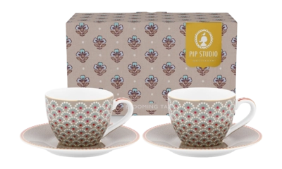 Pip Studio Blooming Tales Espressokop Khaki Home met schotels (Set van 2)