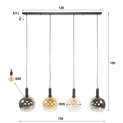 Fraaai - Bruno hanglamp tricolore 4-lichts - artic zwart
