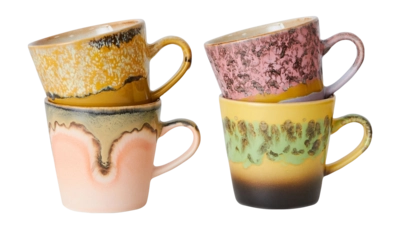 HKliving 70's Ceramics Americano Mok 0,27 L - Set van 4 - Radiant