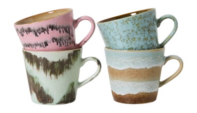 HKliving 70's Ceramics Cappuccinomok 0,33 L - Set van 4 - Dada