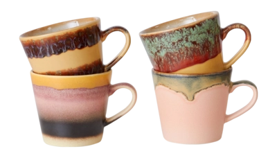 HKliving 70's Ceramics Cappuccinomok 0,33 L - Set van 4 - Vista