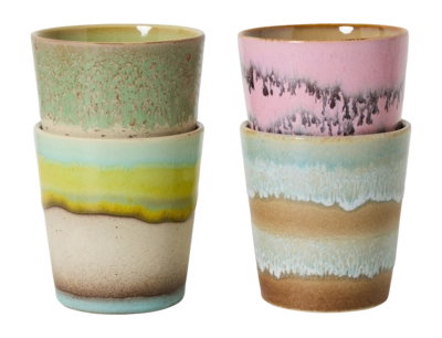 HKliving 70's Ceramics Koffiemok 0,23 L - Set van 4 - Pop Art