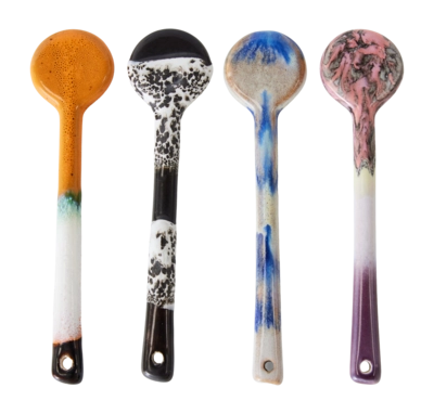 HKliving 70's Ceramics Lepels Set van 4 - L 12,5 cm - Force