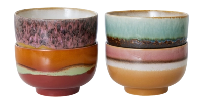 HKliving 70's Ceramics Noodle Kommen Ø 13,5 cm - Set van 4 - Geyser