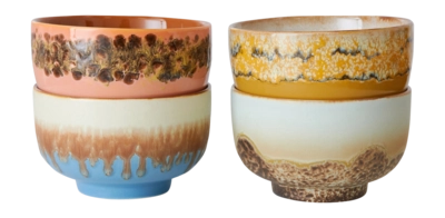 HKliving 70's Ceramics Noodle Kommen Ø 13,5 cm - Set van 4 - Seabreeze