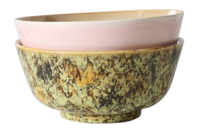 HKliving 70's Ceramics Ramen Kommen Ø 19 cm - Set van 2 - Ascend