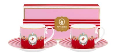 Pip Studio Love Birds Medallion Koffiekop Red-Pink Home Cups & Saucers Set van 2