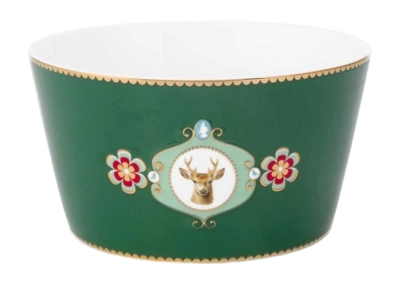 Pip Studio Love Birds Medallion Deer Kom Dark Green 15 cm (Set van 4)