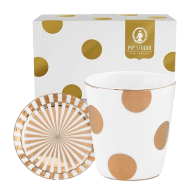Pip Studio Dot Delight Mok en Theetip White-Gold 290 ml Set van 2
