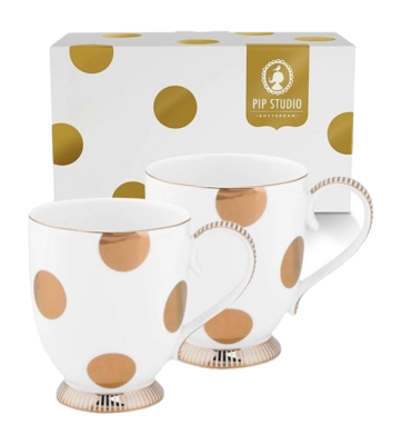 Pip Studio Dot Delight Mok White-Gold 350 ml Set van 2
