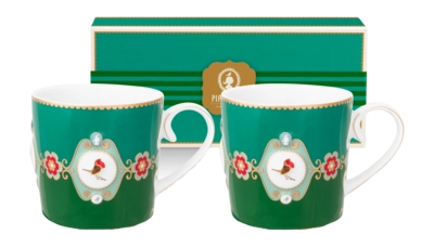 Pip Studio Love Birds Medallion Mok Emerald-Green Home Mugs Small (Set van 2)