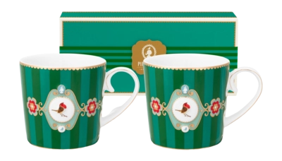 Pip Studio Love Birds Medallion Mok Emerald-Green Home Mugs Small Stripes (Set van 2)