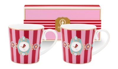 Pip Studio Love Birds Medallion Stripes Red-Pink Mok Home Mugs Small (Set van 2)