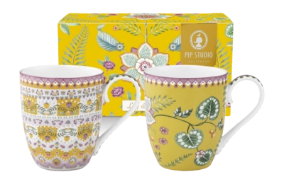 Pip Studio Lily & Lotus Mok Yellow Home Mugs XL Set van 2
