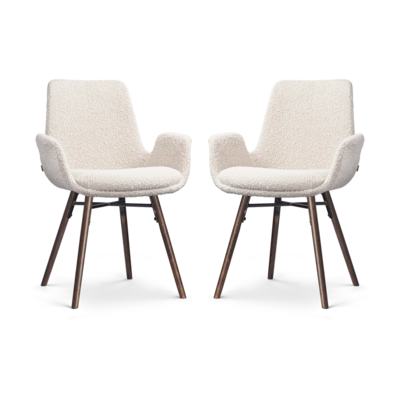 Nolon Nena-Eef Eetkamerstoelen Set van 2 - Boucle Beige - Walnoot Hout