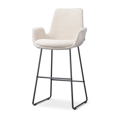 Nolon Nino-Eef Barkruk Boucle Beige - met Armleuning - Zwart - 65 cm