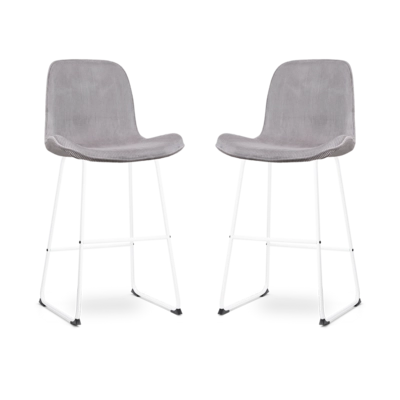 Nolon Nino-Fe Barkrukken Set van 2 - Ribstof Warm Grijs - Wit - 75 cm