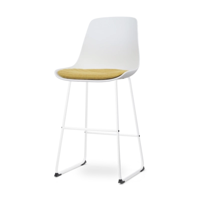 Nolon Nino-Liv Barkruk Wit - Okergeel Kussen - Wit Frame - 75 cm