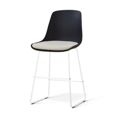 Nolon Nino-Liv Barkruk Zwart met Naturelbeige Zitkussen Wite Poten 65 cm