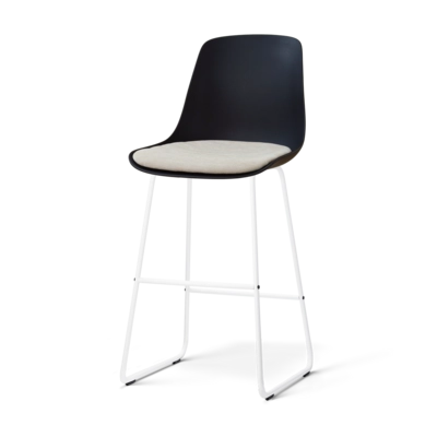 Nolon Nino-Liv Barkruk Zwart met Naturelbeige Zitkussen Witte Poten 75 cm