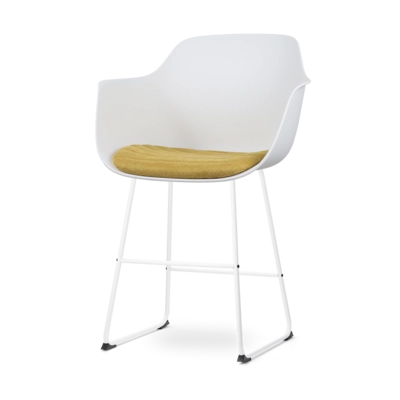 Nolon Nino-Liz Barkruk Wit - Okergeel Kussen - Wit Frame - 65 cm
