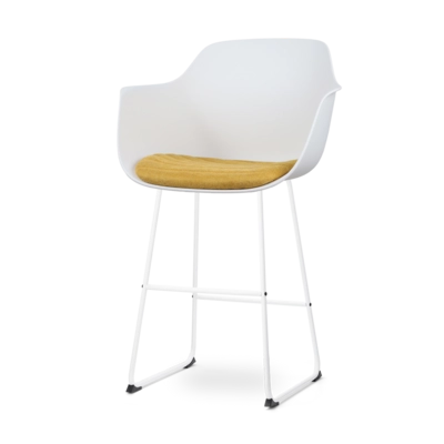 Nolon Nino-Liz Barkruk Wit - Okergeel Kussen - Wit Frame - 75 cm