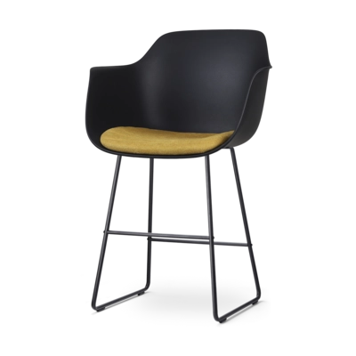 Nolon Nino-Liz Barkruk Zwart - Okergeel Kussen - Zwart Frame - 65 cm
