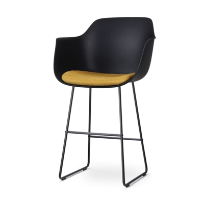 Nolon Nino-Liz Barkruk Zwart - Okergeel Kussen - Zwart Frame - 75 cm