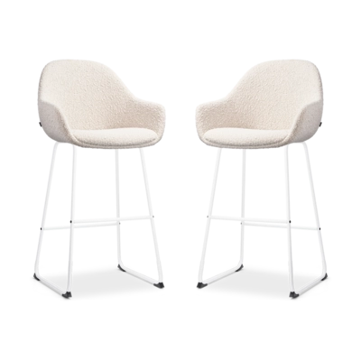 Nolon Nino-Mae Barkrukken Set van 2 - Boucle Beige - Wit - 75 cm