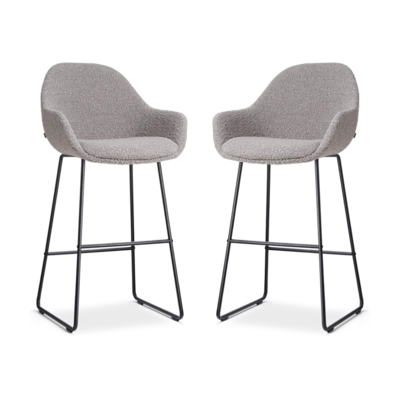 Nolon Nino-Mae Barkrukken Set van 2 - Boucle Taupe - Zwart - 75 cm