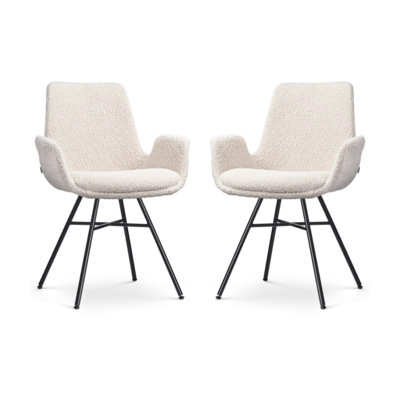 Nolon Noa-Eef Eetkamerstoelen Set van 2 - Boucle Beige - Zwarte Poten