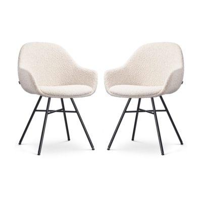 Nolon Noa-Mae Eetkamerstoelen Set van 2 - Boucle Beige - Zwarte Poten