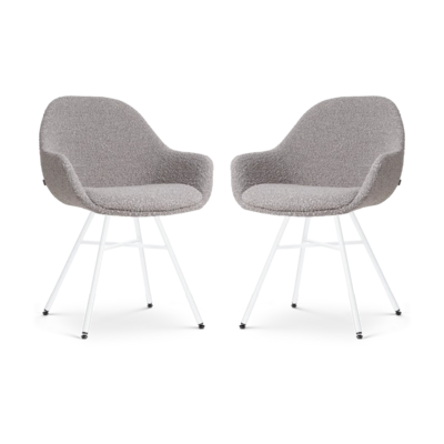 Nolon Noa-Mae Eetkamerstoelen Set van 2 - Boucle Taupe - Witte Poten