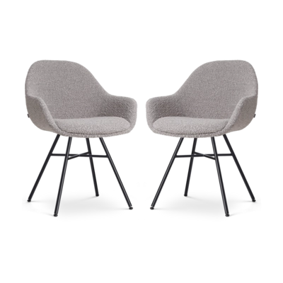 Nolon Noa-Mae Eetkamerstoelen Set van 2 - Boucle Taupe - Zwarte Poten