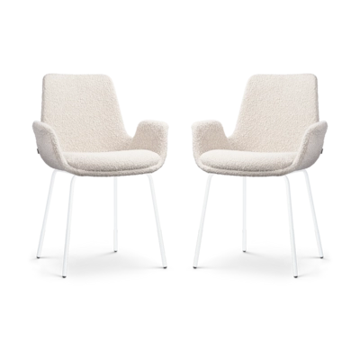 Nolon Nora-Eef Eetkamerstoelen Set van 2 - Boucle Beige - Witte Poten