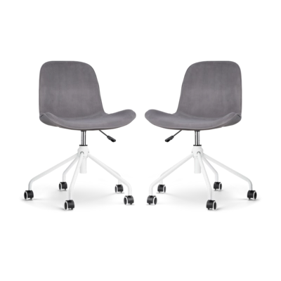 Nolon Nout-Fe Bureaustoelen Set van 2 - Velvet Grijs - Wit Onderstel