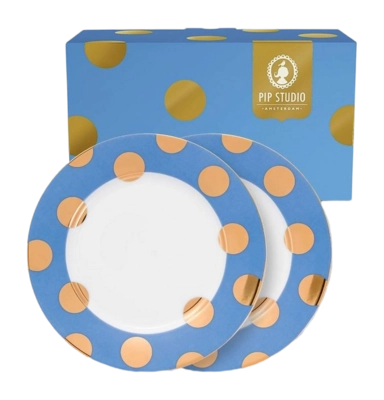 Pip Studio Dot Delight Ontbijtbord Light Blue-Gold 21 cm Set van 2