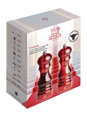 Peugeot Podium Peper- en Zoutmolen Rood 18 cm Set van 2 incl. Gratis Siliconen Trechter
