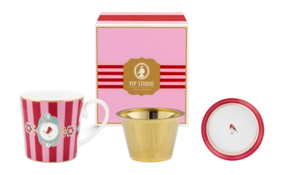 Pip Studio Home Love Birds Medallion Stripes Theeset Red-Pink Tea For One